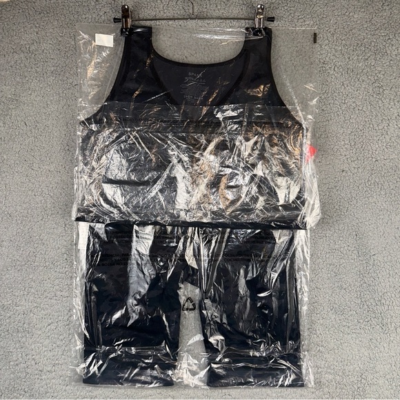 SPANX Women's Crop Top and Biker Short Set Black Camo XL Lamn Active Seamless - Picture 5 of 8